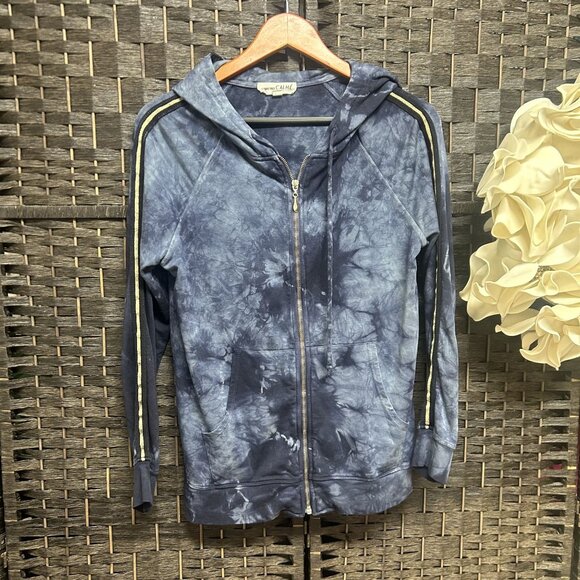 Johnny Was Calme Blue Tie Dye Hooded Zip Up Sweatshirt Size XS - Picture 2 of 9
